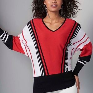 Venus | Red Stripe Color-Block Dolman Sweater - Women XS